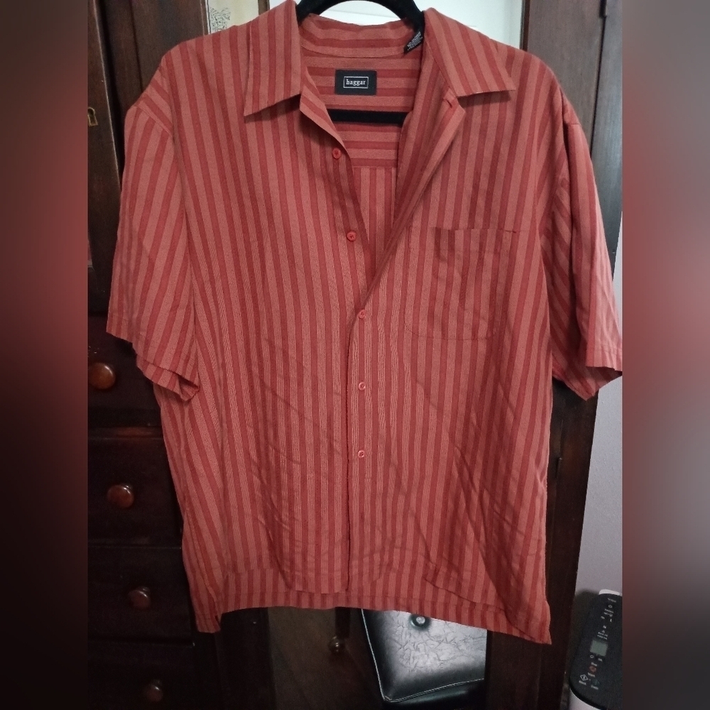 Haggar Men's Orange Striped Shirt_Medium